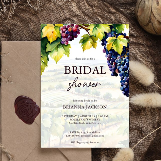 Vineyard winery summer garden bridal shower invitation (Vineyard winery summer grapes garden bridal shower invitation editable template instant download)