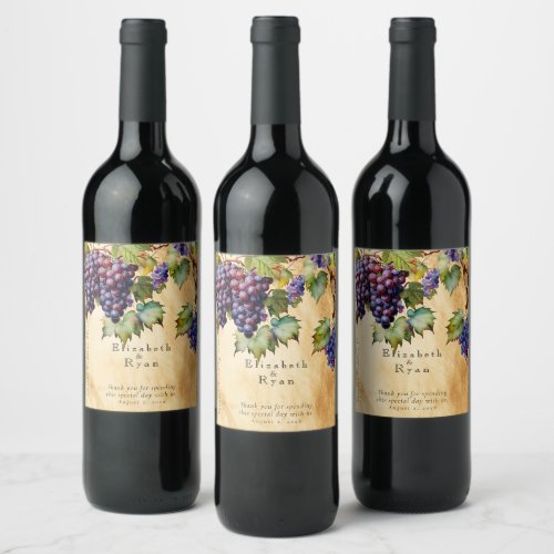 Vineyard  Winery Wedding  Grapevines Wine Label