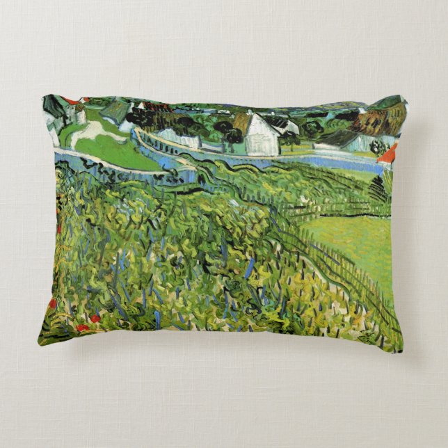 Vineyards with View of Auvers by Vincent van Gogh Accent Pillow (Back)