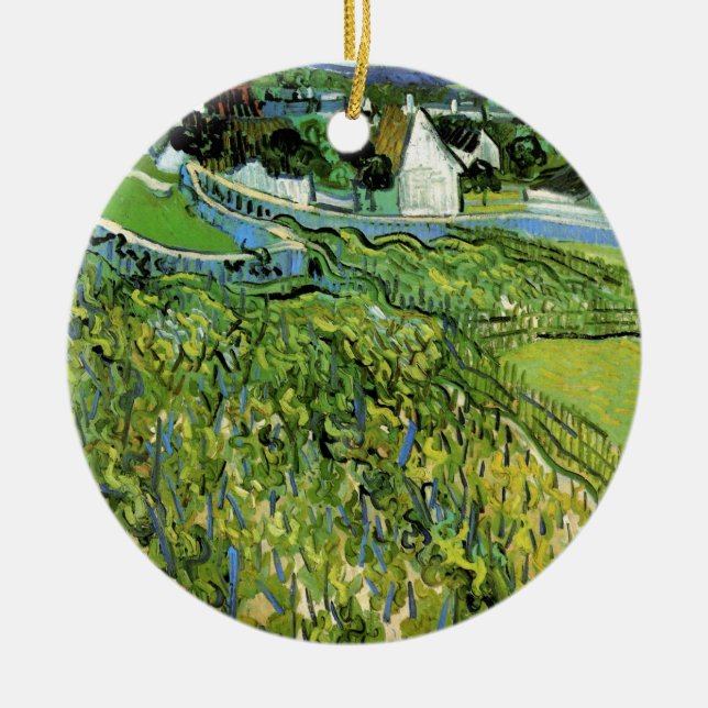 Vineyards with View of Auvers by Vincent van Gogh Ceramic Ornament (Front)