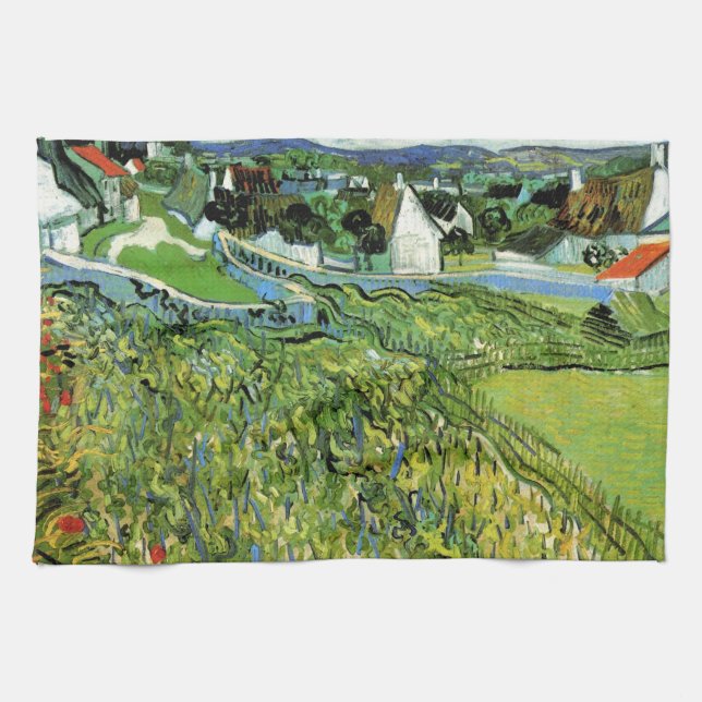 Vineyards with View of Auvers by Vincent van Gogh Kitchen Towel (Horizontal)