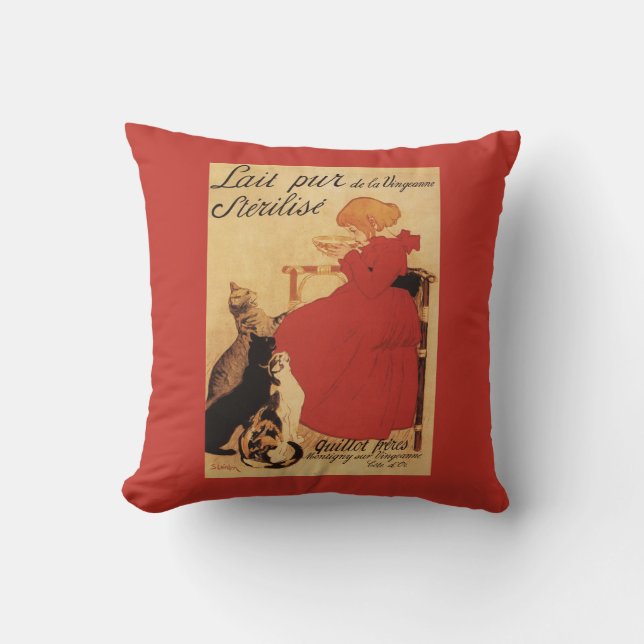 Vingeanne Milk Girl with Cats Throw Pillow (Front)