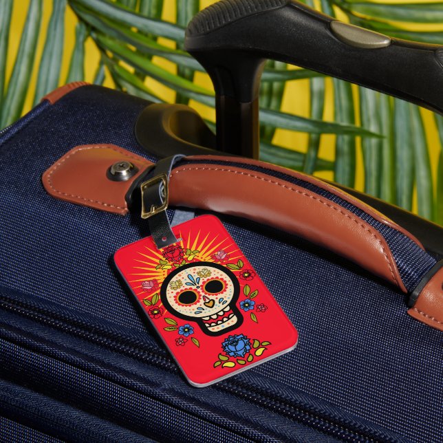 Vingtage Rock Skull Rose Floral Luggage Tag (Front Insitu 1)
