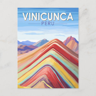 Vinicunca Peru Travel Art Vintage Postcard