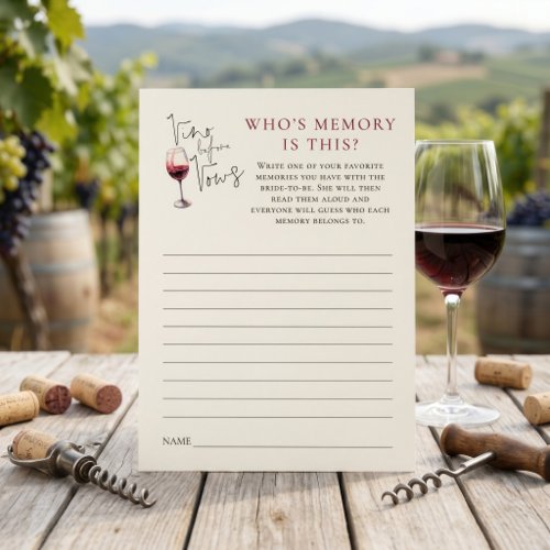 Vino Befor Vows Memory Game Bridal Shower card
