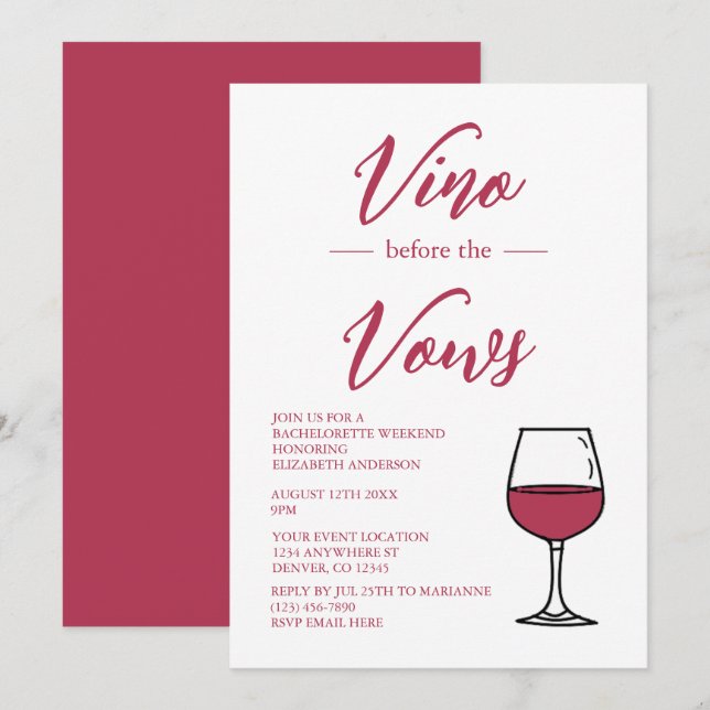 Vino Before The Vows Bachelorette Party Invitation (Front/Back)