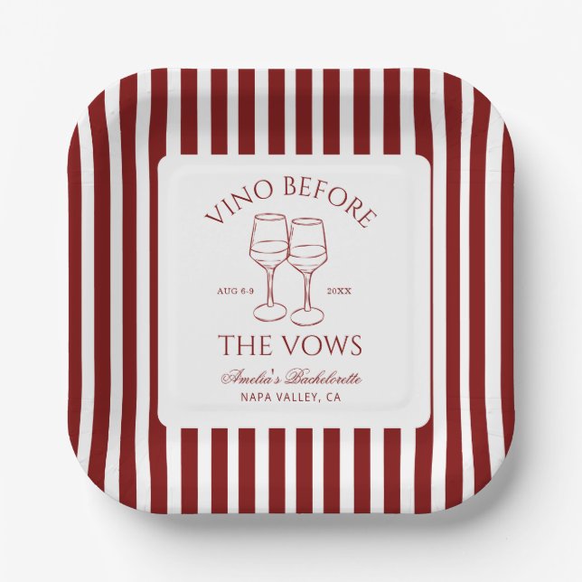 Vino Before the Vows Bachelorette Weekend Paper Plates (Front)