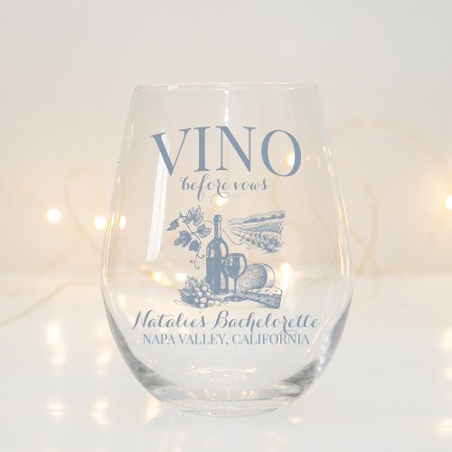 Vino Before Vows Bach Custom Winery Bachelorette Stemless Wine Glass