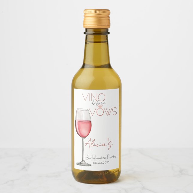 Vino Before Vows Bachelorette / Bridal Party Mini Wine Label (Front)
