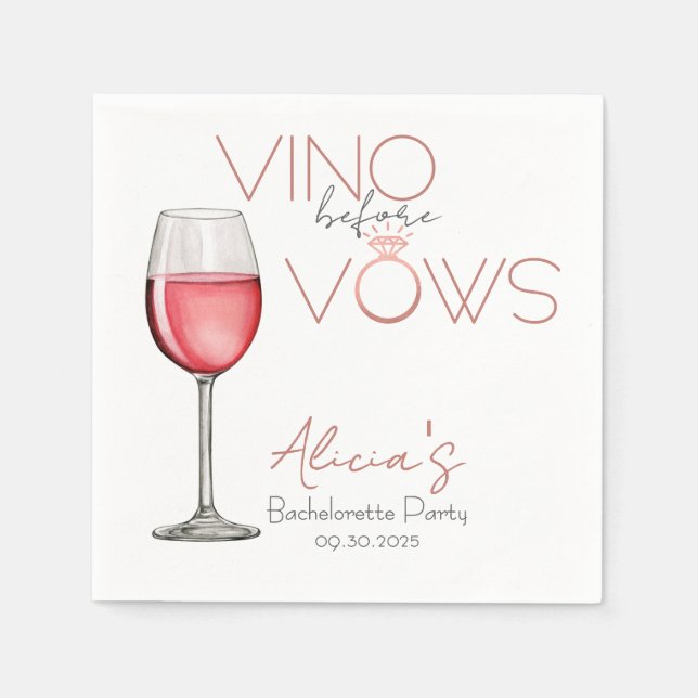 Vino Before Vows Bachelorette / Bridal Party Napkins (Front)