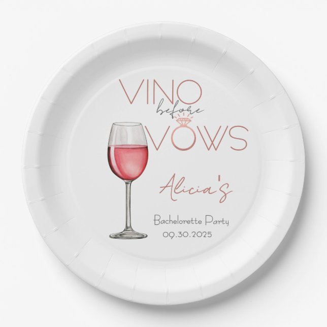 Vino Before Vows Bachelorette / Bridal Party Paper Plates (Front)