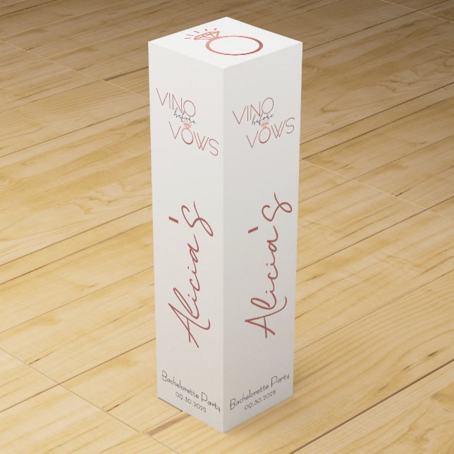 Vino Before Vows Bachelorette / Bridal Party Wine Box (Front)