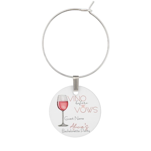 Vino Before Vows Bachelorette / Bridal Party Wine Charm (Front)