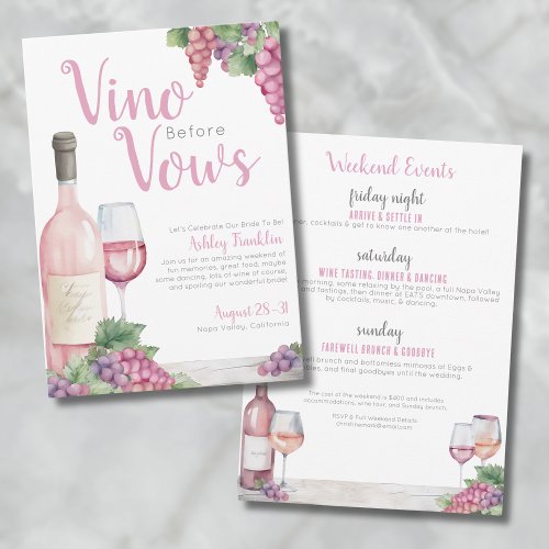 Vino Before Vows Bachelorette Party Invitation