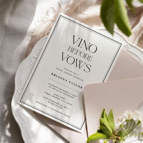 Vino Before Vows Black  White Bridal Shower Invitation