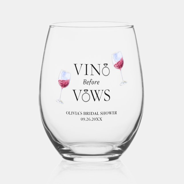 Vino Before Vows Bridal Shower / Bachelorette  Stemless Wine Glass (Front)