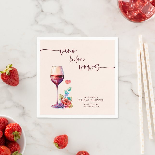 Vino Before Vows Bridal Shower Burgundy Napkins (Insitu)