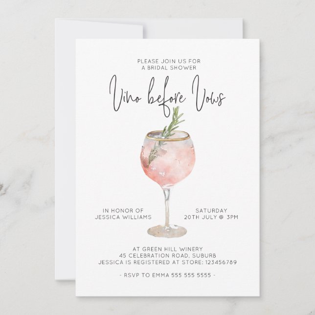Vino Before Vows Bridal Shower Invitation (Front)