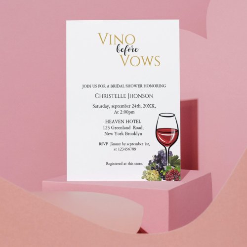 Vino before vows bridal shower invitation