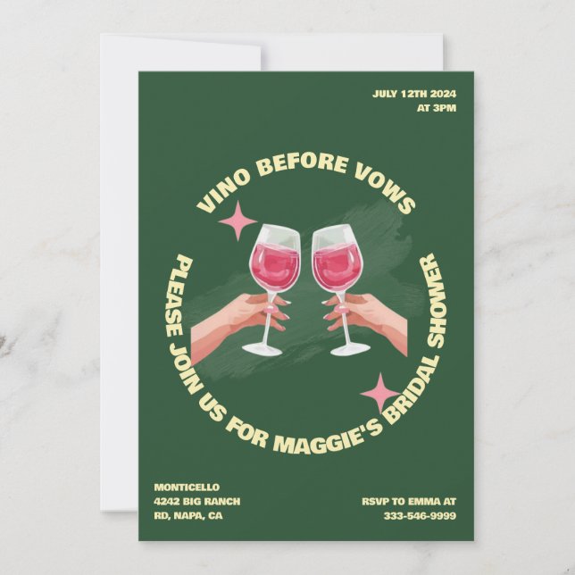 Vino Before Vows Bridal Shower Invitation (Front)