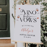 Vino Before Vows Bridal Shower Welcome Sign<br><div class="desc">Rustic winery theme bridal shower welcome sign featuring watercolor illustration of wine glasses with hearts.</div>