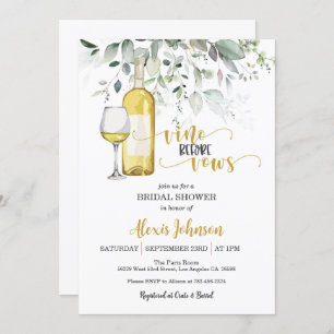 Vino Before Vows Bridal Shower (White) Invitation