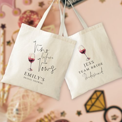 Vino Before Vows Bridesmaid Name Bridal Shower Tote Bag