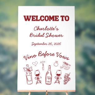 Vino Before Vows Burgundy Bridal Shower Acrylic Sign