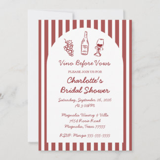 Vino Before Vows Burgundy Bridal Shower Invitation