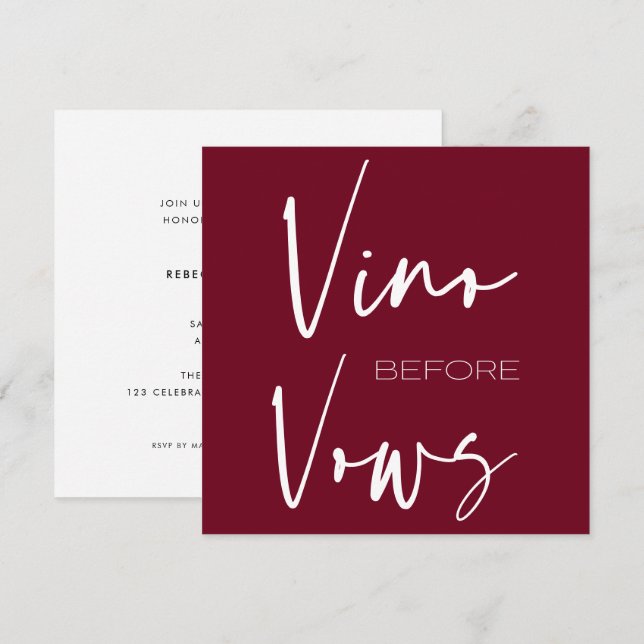 Vino before Vows Burgundy Red Wine Tasting Bridal Invitation (Front/Back)
