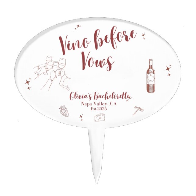 Vino Before Vows Cake Topper (Front)