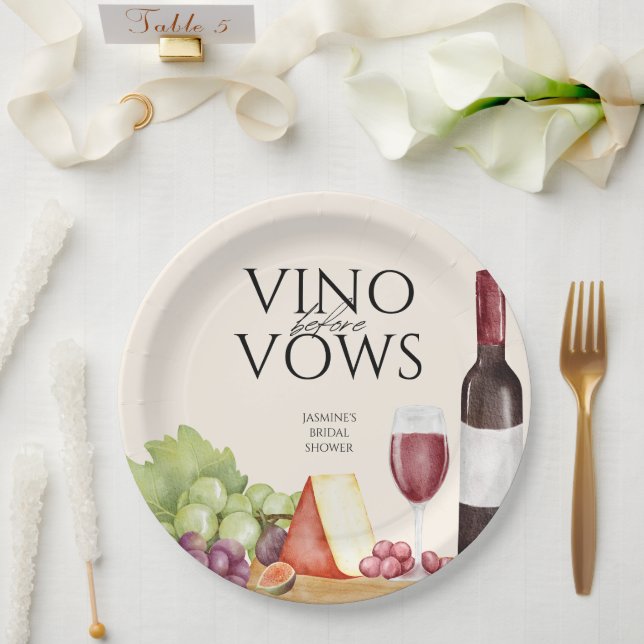 Vino before Vows Charcuterie Board Bridal Shower Paper Plates (Wedding)