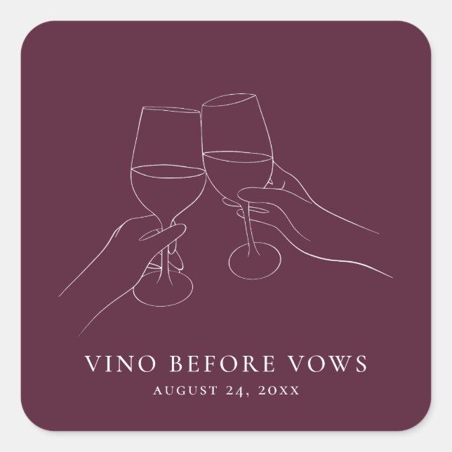 Vino Before Vows Chic Wine Bridal Shower Square Sticker (Front)