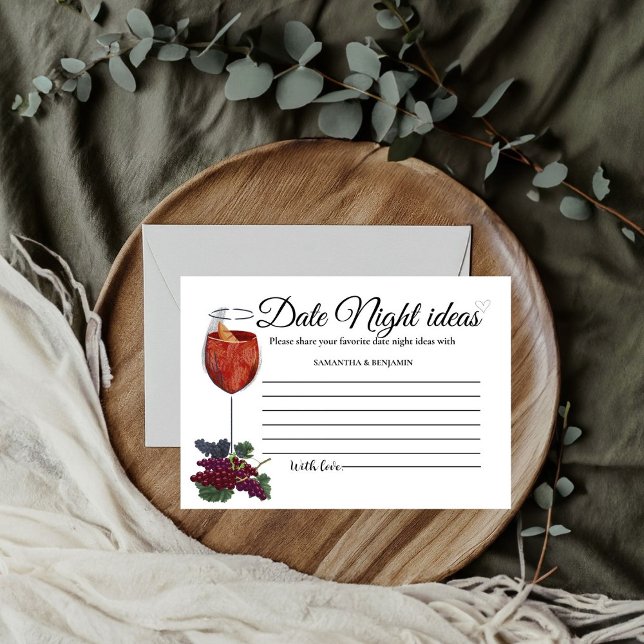 Vino Before Vows Date Night Ideas Bridal Shower Enclosure Card (Creator Uploaded)