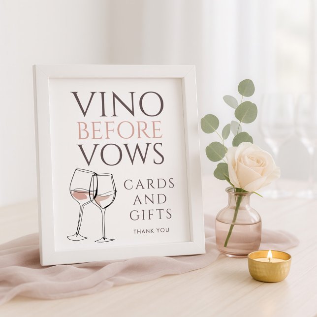 Vino Before Vows Doodle Cards Gifts Bridal Shower Poster (Creator Uploaded)