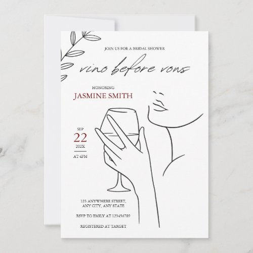 vino before vows Elegant blackwhite bridal shower Invitation