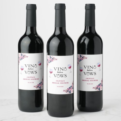 Vino before Vows Elegant Floral Bridal Shower Wine Label
