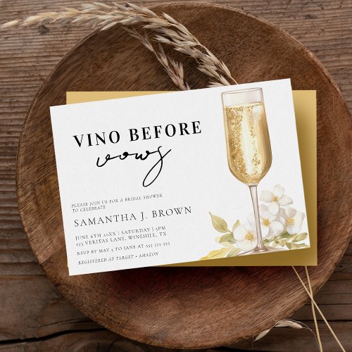 Vino before Vows Elegant Watercolor Bridal Shower Invitation