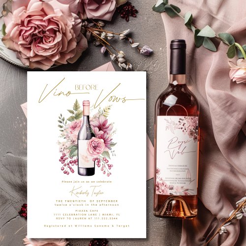 Vino before Vows Elegant Watercolor Bridal Shower Invitation