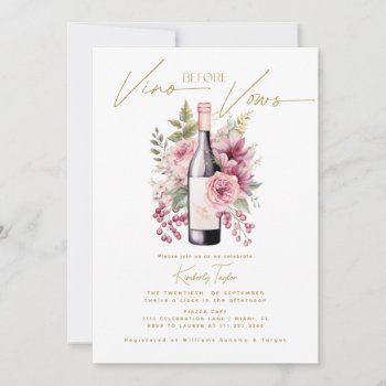 Vino Before Vows Elegant Watercolor Bridal Shower Invitation by rusticwedding at Zazzle
