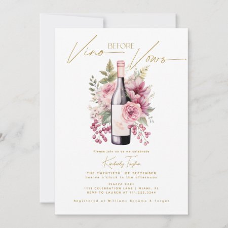 Vino Before Vows Elegant Watercolor Bridal Shower Invitation