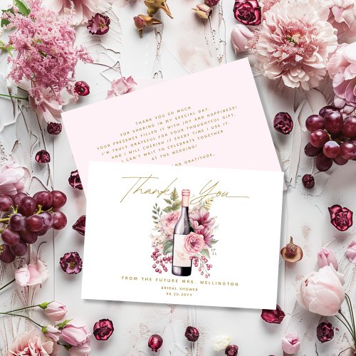 Vino before Vows Elegant Watercolor Bridal Shower Thank You Card