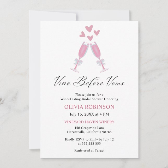 Vino Before Vows Elegant Winey Bridal Shower  Invitation (Front)