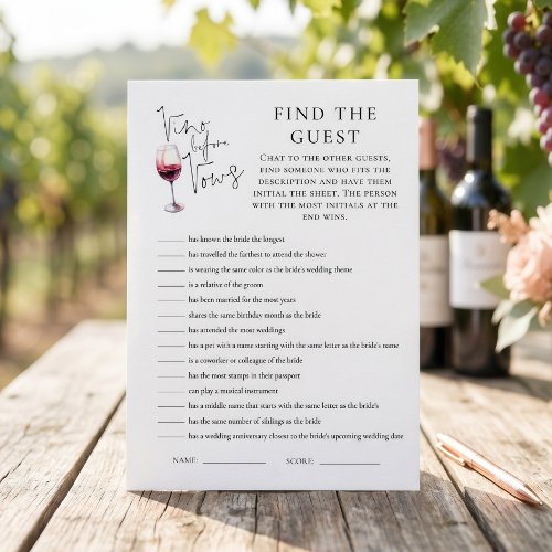 Vino Before Vows Find Guest Bridal Shower card