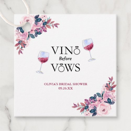 Vino Before Vows Floral Bridal Shower  Favor Tags