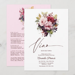 Vino Before Vows Floral Wine Bachelorette Weekend Invitation
