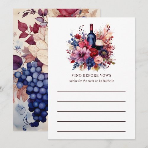 Vino Before Vows Floral Wine Bridal Shower Advice Card