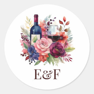 Vino Before Vows Floral Wine Bridal Shower Classic Round Sticker