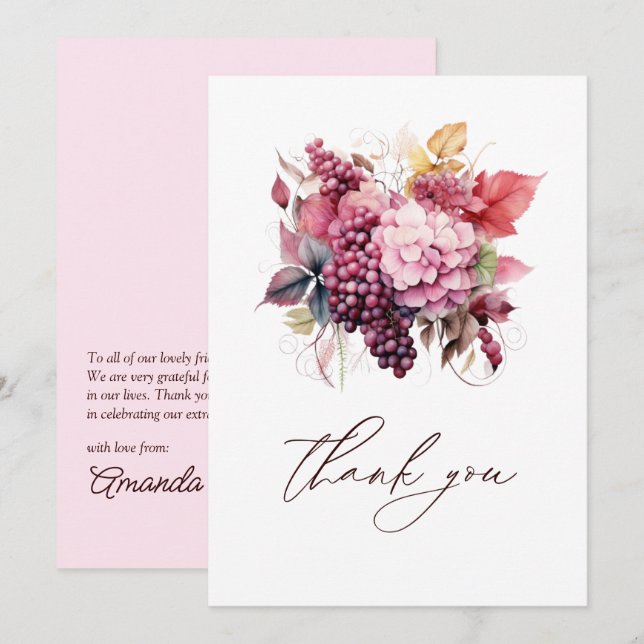 Vino Before Vows Floral Wine Bridal Shower Thank You Card (Front/Back)