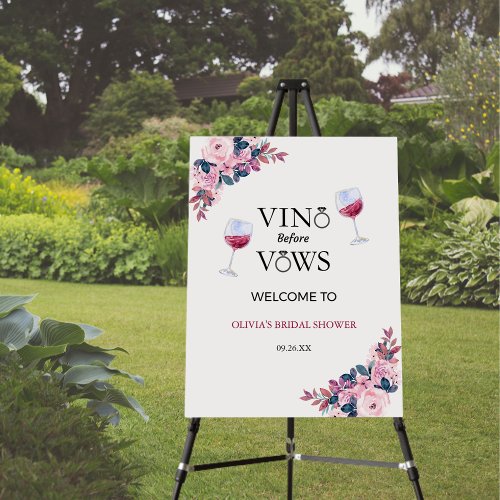 Vino Before Vows Floral Wine Bridal Shower Welcome Foam Board